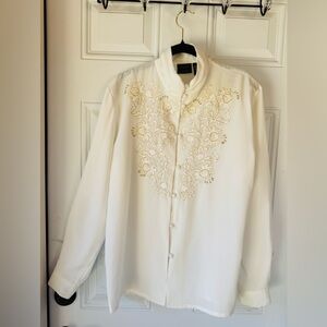 Laura Scott Cream Floral Embroidered Shirt